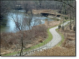 The Towpath Trail along the Cuyahoga River
just south of Harvard Road.